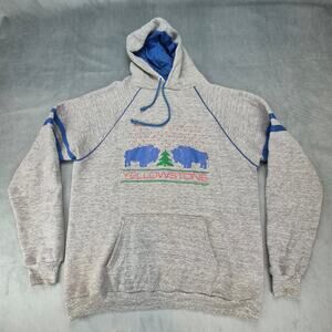Yellowstone National Park Vintage Pixel Graphic Hoodie Sweatshirt Gray Womens XL